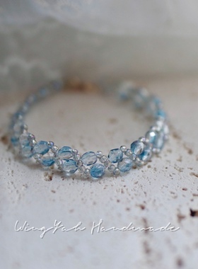 WingYah清新海蓝渐变手工串珠手链轻奢质感百搭捷克琉璃编织手环