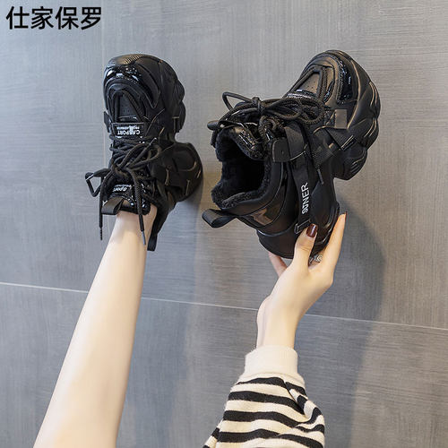 2025秋季新款老爹鞋厚底内增高8cm网红同款休闲百搭时尚风系带女