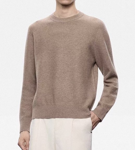 斜纹打花针法纯山羊绒原厂纱线圆领羊绒衫男,男装,羊绒套衫,淘宝优惠券,粉丝福利购,淘宝优惠卷