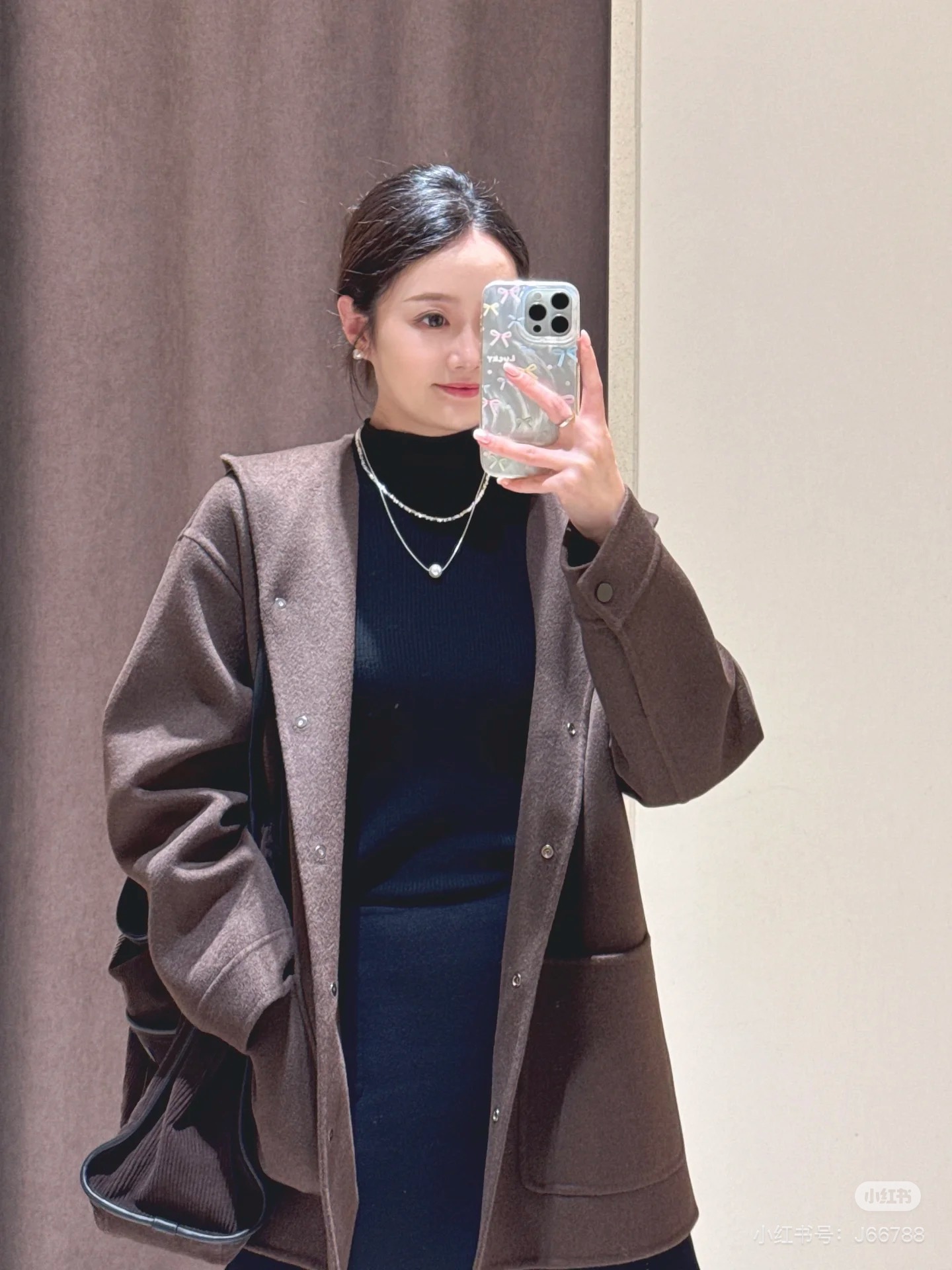 禾原面料100牦牛绒双面原色一手长连帽短大衣