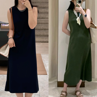 小禾原纱慢真丝120支双线四平针织100%桑蚕丝A字无袖 连衣裙