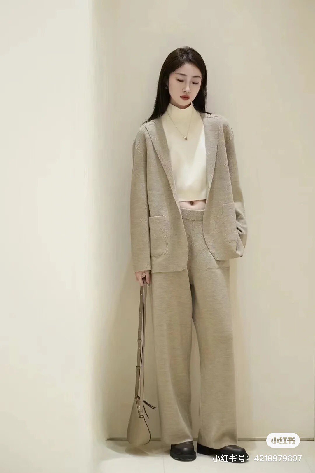 小禾原纱100%美丽诺羊毛四平针织西装直筒裤卫衣