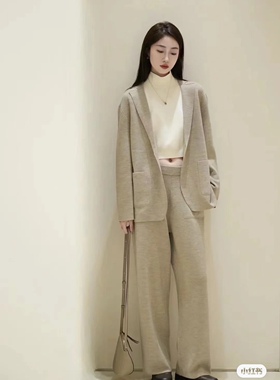 小禾原纱100%美丽诺羊毛四平针织西装直筒裤卫衣