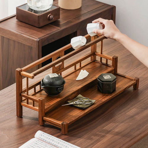 柚木收纳架实木沥水架榫卯桌面