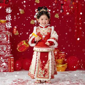 女童汉服冬加绒马面裙新年宝宝儿童红色萌乎原创古装女宝宝拜年服