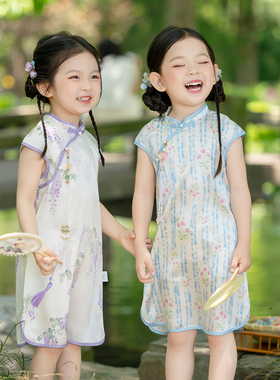 女童旗袍新中式真丝短袖夏季民国风中国风古装桑蚕丝女宝宝汉服