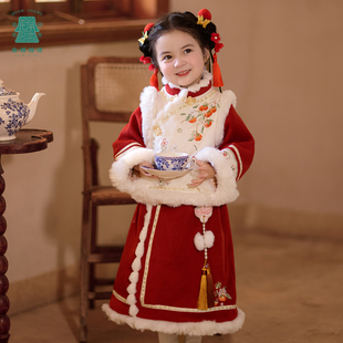 礼服儿童拜年服 新年古风宝宝新中式 汉服女童冬款 中小童旗袍裙套装