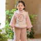 加绒加厚粉色裤 子套装 古装 汉服女童套装 日常拜年服女宝宝新中式