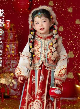 女童拜年服马年2025新品喜庆古装明制敦煌过年红色儿童女宝宝汉服