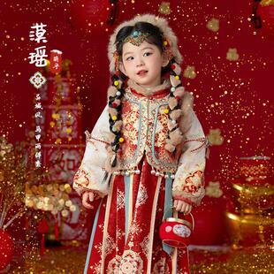 女童拜年服马年2025新品 明制敦煌过年红色儿童女宝宝汉服 喜庆古装