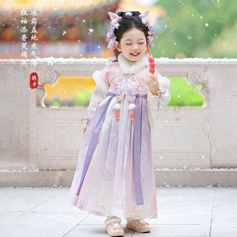 汉服女童过年冬款2025初冬紫色