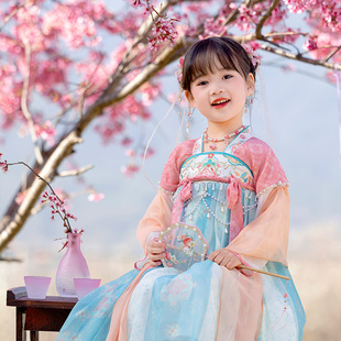 春余 汉服女童2024春款连衣裙古装粉色裙子女宝宝超仙小女孩唐装