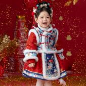 女童拜年服洛丽塔2025蛇年过年加厚红色儿童喜庆周岁女宝宝汉服