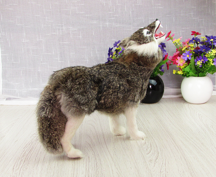 高仿真狼 蹲狼叫狼 小狼 动物模型狼 真皮手工制作 商务送礼