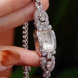 汉密尔顿古董铂金｜豪镶钻石手链机械表 雍容华贵