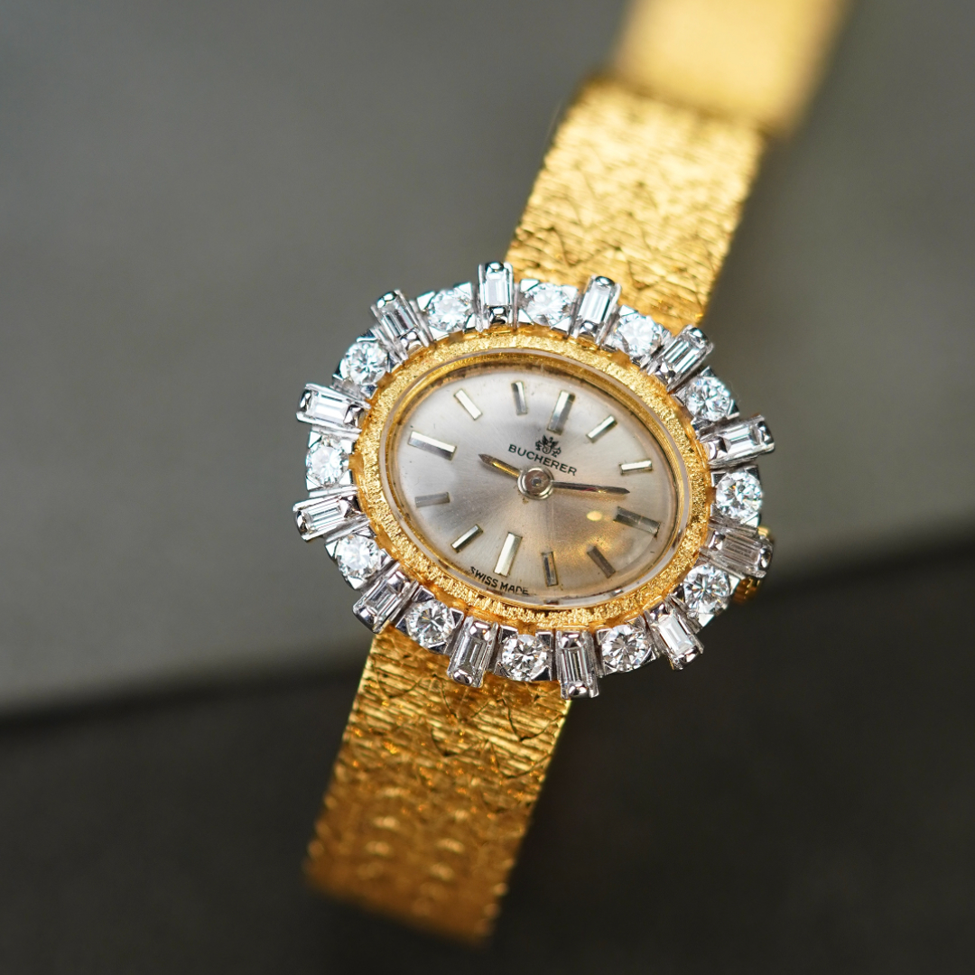 宝奇莱中古18K金钻石镶嵌时尚优雅女士腕表古董表