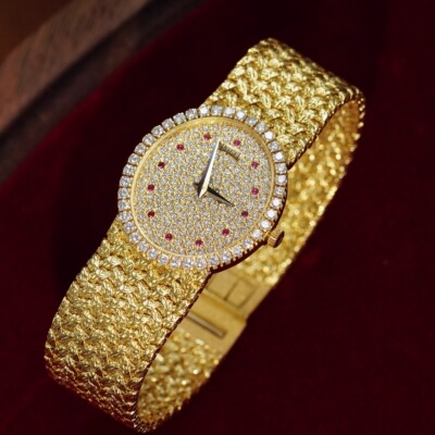 伯家中古18k|经典珠宝表麦穗满天星石英表24*27