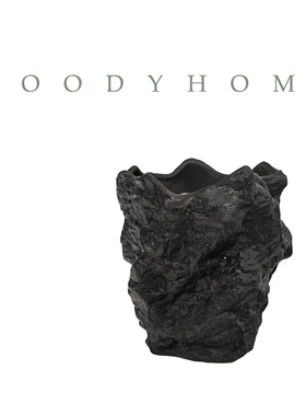 本木庐舍丨不规则黑色系陶盆 侘寂风褶皱花盆异形陶瓷盆