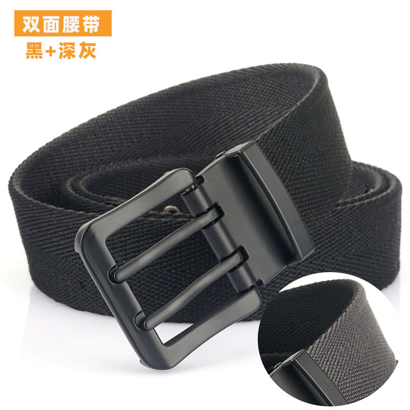 春季新款双面男士帆布腰带青年休闲牛仔裤双针扣皮带结实耐磨裤带