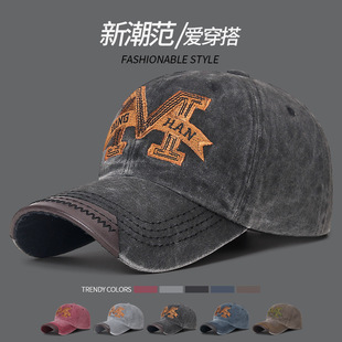 休闲做旧棒球帽户外刺绣大M潮流百搭款 鸭舌帽 水洗帽子男士 春秋季