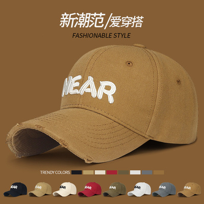 春秋季潮流檐破洞棒球帽男女刺绣立体字母NEAR防晒户外运动鸭舌帽