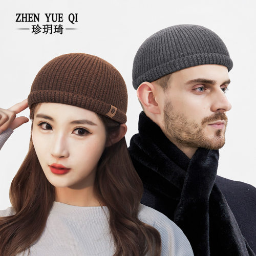 秋冬季户外街头翻边针织唐帽男女士时尚雅痞嘻哈毛线瓜皮帽子