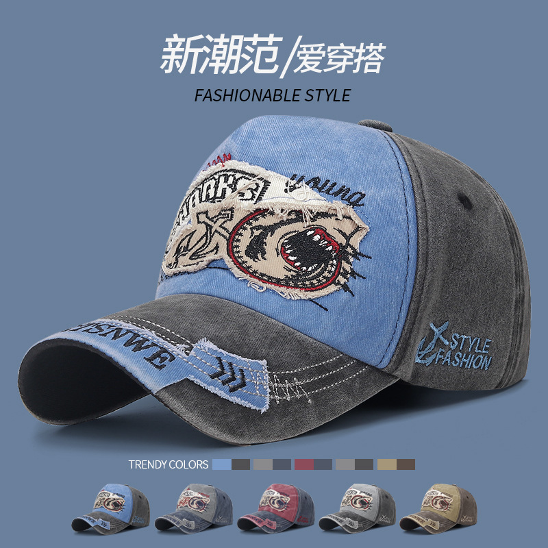 四季款水洗复古做旧弯沿棒球帽男女士时尚贴布刺绣遮阳帽可调节