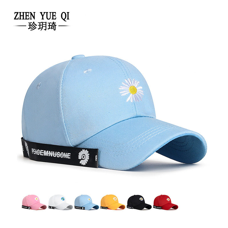 帽子男女士春秋季ins棒球帽韩版潮时尚刺绣花朵青年长飘带遮阳帽