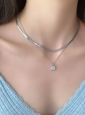 双层钛钢锆石锁骨链女不掉色小众设计高级感蛇骨链气质简约颈链