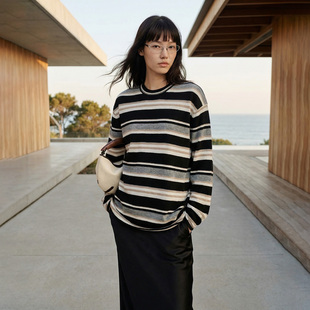 美利奴羊毛衣圆领条纹拼色针织衫 上衣 VALUE「疏影织」春季 COMMON