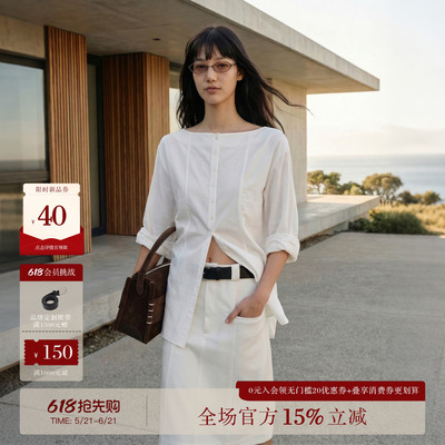 COMMON VALUE 「素笺」夏季新款一字领透气薄衬衫通勤白衬衣女