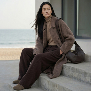 大衣 COMMON Nav」100%羊绒拉毛长款 灵 极简廓形呢子外套 VALUE「