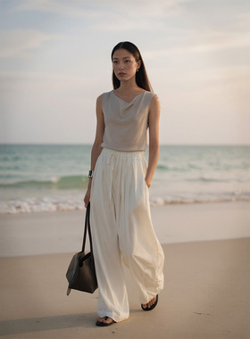 COMMON VALUE「 禅 Para 」松紧绑带休闲直筒裤 极简褶皱阔腿长裤