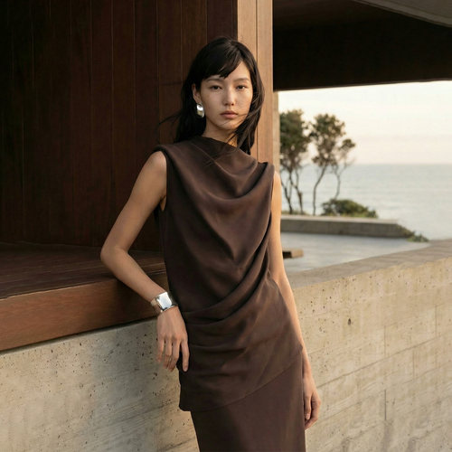 COMMON VALUE「澹月衣」春铜氨丝荡领无袖上衣斜肩设计感通勤背心