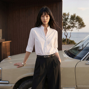 COMMON VALUE「连霏」夏季新款法式正肩立领衬衣通勤纯白衬衫女