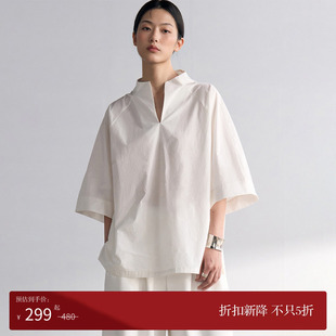 宽松白衬衫 COMMON 」禅意立领落肩衬衣五分短袖 Niche VALUE「 龛
