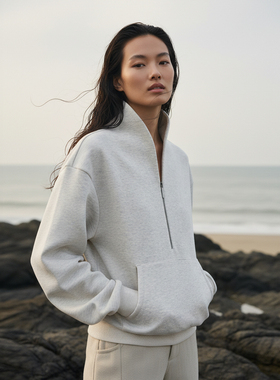 COMMON VALUE「 禀 ⊙」新中式禅意领上衣半拉链宽松廓形加绒卫衣