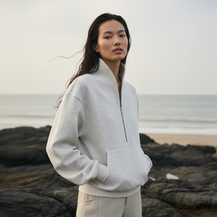 ⊙」新中式 禀 禅意领上衣半拉链宽松廓形加绒卫衣 VALUE「 COMMON