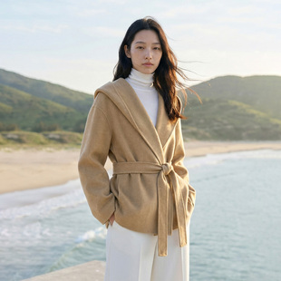 VALUE「 绑带式 禀 外套短款 呢子大衣 ⊙」100%羊毛连帽开衫 COMMON