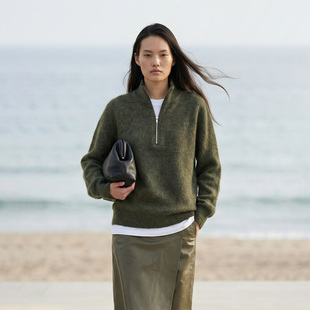 Nav」山羊绒混纺针织立领半拉链保暖毛衫 灵 上衣 VALUE「 COMMON