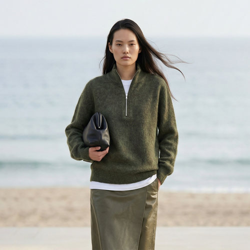 羊绒针织立领拉链保暖毛衫上衣