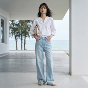 松紧空气直筒裤 COMMON 」复古通勤水洗牛仔裤 Niche VALUE「 龛