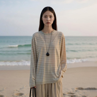 河堤 VALUE「 T上衣 」醋酸条纹毛织罩衫 圆领长袖 jetee COMMON