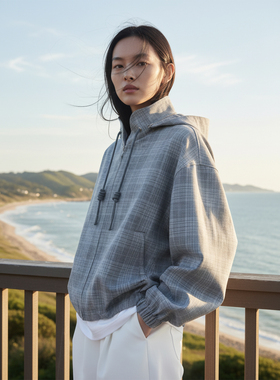 COMMON VALUE「 禀 ⊙」威尔士格纹连帽夹克休闲百搭防风廓形外套