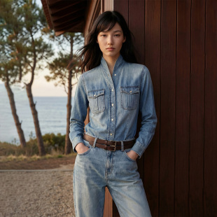 COMMON VALUE「青衿立」春季禅意领复古牛仔收腰修身上衣通勤衬衣