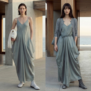 VALUE极简度假风松弛棉麻叠褶连衣裙26C011303 「鹦鹉梨」COMMON