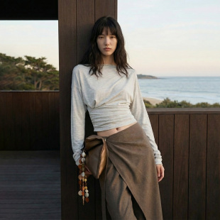 春季 一字领收腰修身 针织衫 COMMON 打底衫 予须夭」 长袖 女 VALUE「