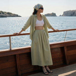 COMMON 郁金香花苞裙 VALUE「芜春素」多巴胺牛油果A字摆蓬松长款