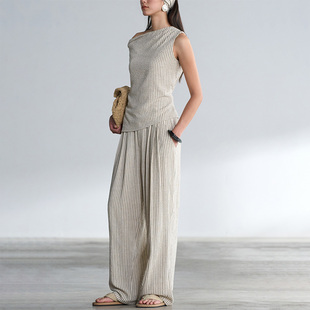 Pāra 禅 」肌理感条纹休闲裤 百搭修身 COMMON 亚麻长裤 VALUE「