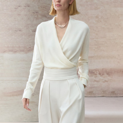 COMMON VALUE 羊绒羊毛斜襟交叉 新中式禅意毛针织套衫